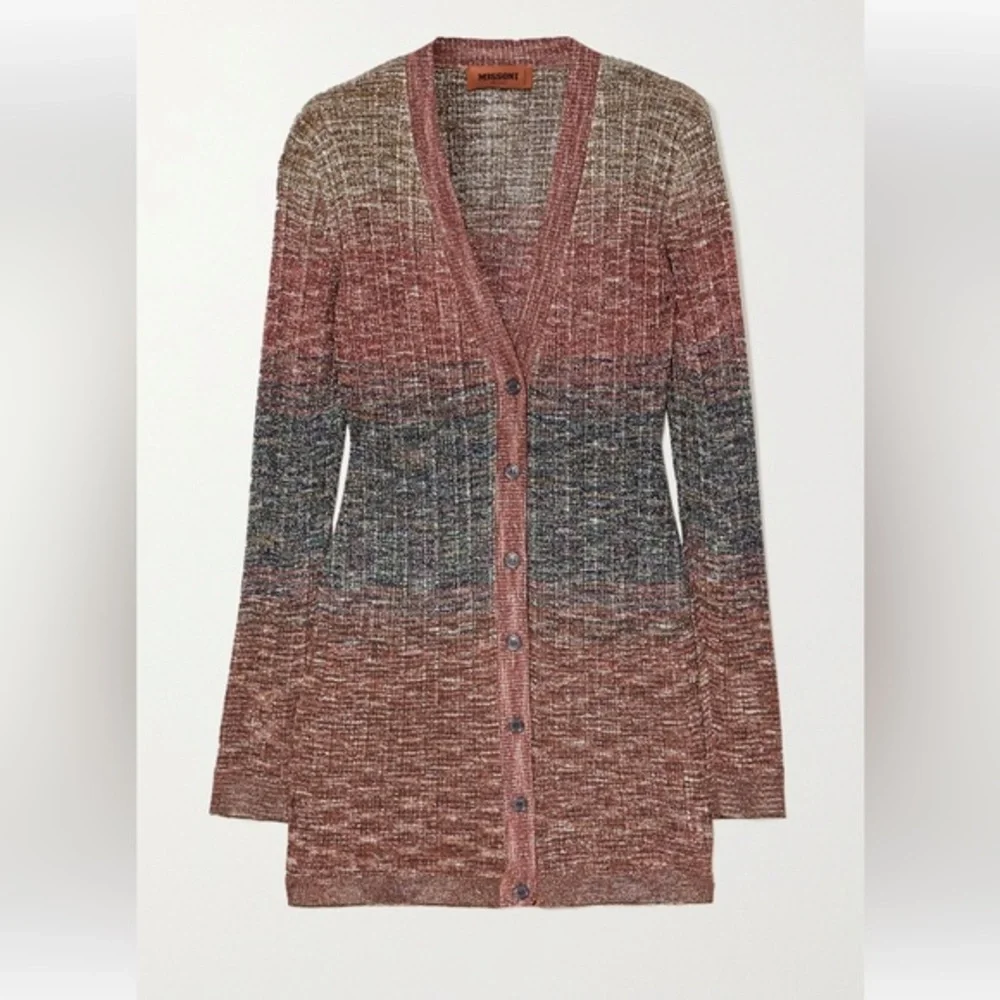MISSONI Degradé Metallic Crochet Knit Cardigan in‎ Red, Sz XS